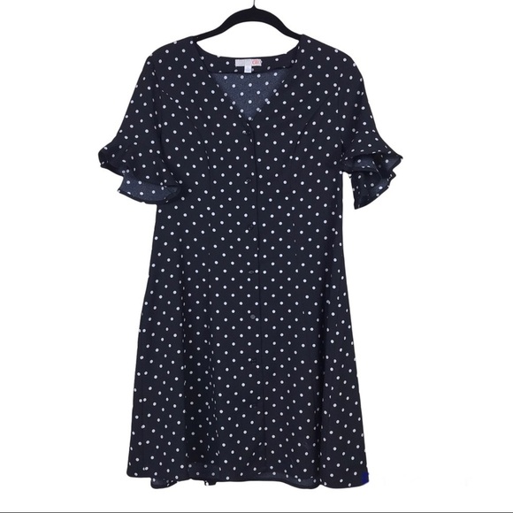 Gianni Bini Black Polka Dot Flare Sleeve Button Front Tie Back Dress Size S - Picture 1 of 6